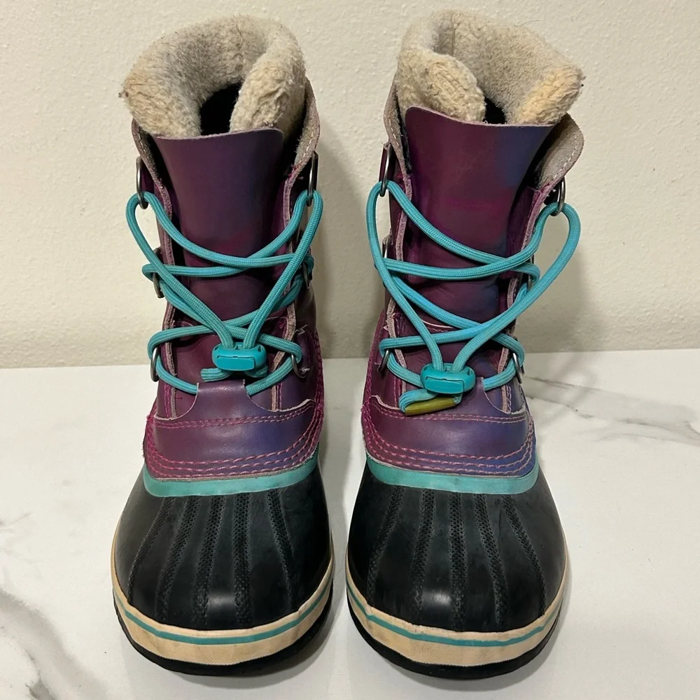 Sorel Yoot Pac Waterproof Leather Boots Youth Size‎ 4 Purple and Blue